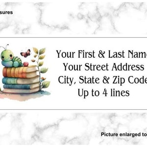 Set of 150 Bookworm Caterpillar Books Book Worm Return Mailing Address Labels Personalized up to 4 lines  1 x 2 5/8