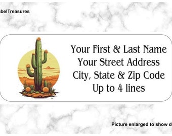 Set of 150 Beautiful Saguaro Cactus Desert Scene Return Mailing Address Labels Personalized up to 4 lines  1 x 2 5/8