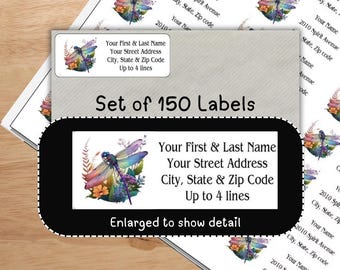 Beautiful Dragonfly Address Labels, Dragonfly Floral Return Mailing Stickers, personalized for cards, stationary, letters, envelopes, gifts