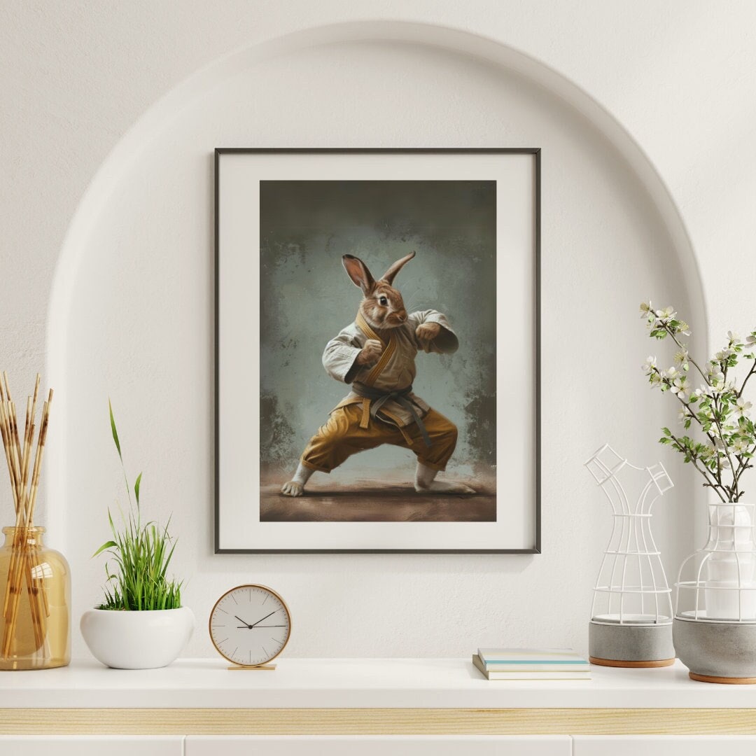 Rabbit Karate Wall Art Rabbit Wall Decor Martial Arts Gi Print Rabbit ...