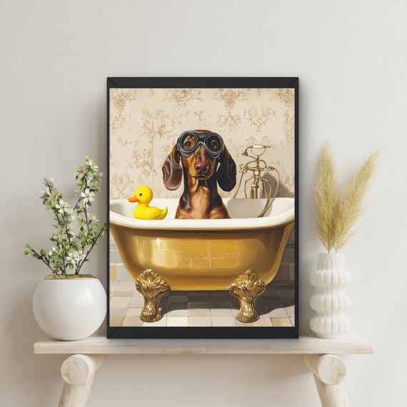 Targa Divertente Per Bagno Con Cane Bassotto - Cartello In Metallo Vintage 20x30 Cm Per WC, Da Parete O Da Tavolo - 3