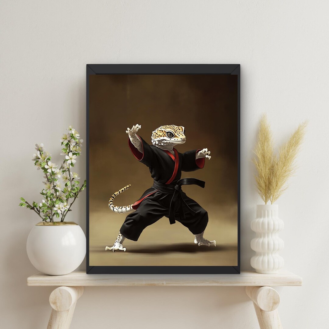 Leopard Spotted Gecko Wall Art Décor, Martial Arts Print, Lizard Poster ...