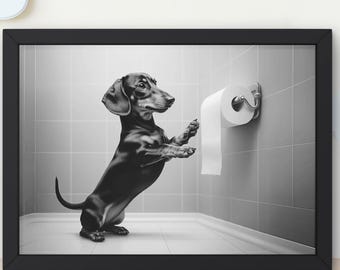 Lámina decorativa para baño con diseño de perro salchicha, regalo para amantes de los perros, póster de perro salchicha, decoración infantil para el baño, regalo de inauguración de casa, impresión minimalista #X744