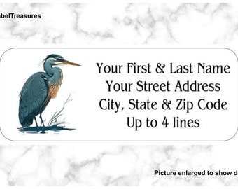 Return Mailing Address Labels Beautiful Blue Heron Bird Set of 150  Personalized up to 4 lines  1 x 2 5/8