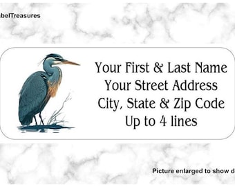 Return Mailing Address Labels Beautiful Blue Heron Bird Set of 150  Personalized up to 4 lines  1 x 2 5/8