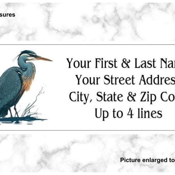 Return Mailing Address Labels Beautiful Blue Heron Bird Set of 150  Personalized up to 4 lines  1 x 2 5/8