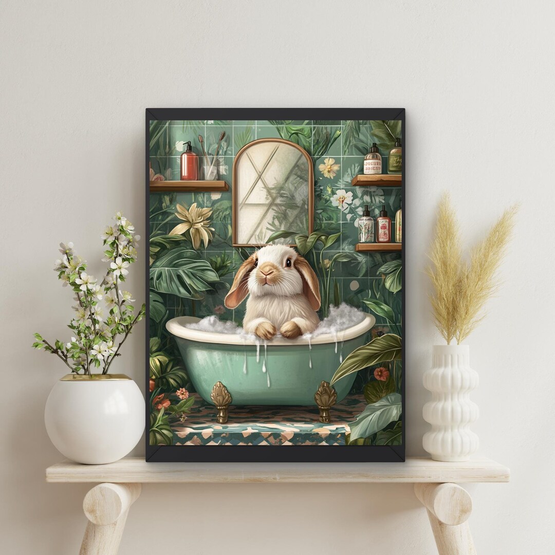 Deviantart Rabbit Bath Lopped Ear Rabbit in Bathtub Bathroom Wall Art | Bunny Taking a Bath in ...