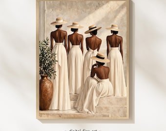 Black Woman Wall Art, Neutral Boho Home Decor, African Fashion Illustration, Sisterhood Gift, Beige Aesthetic Print (Digital Download) #JCS1