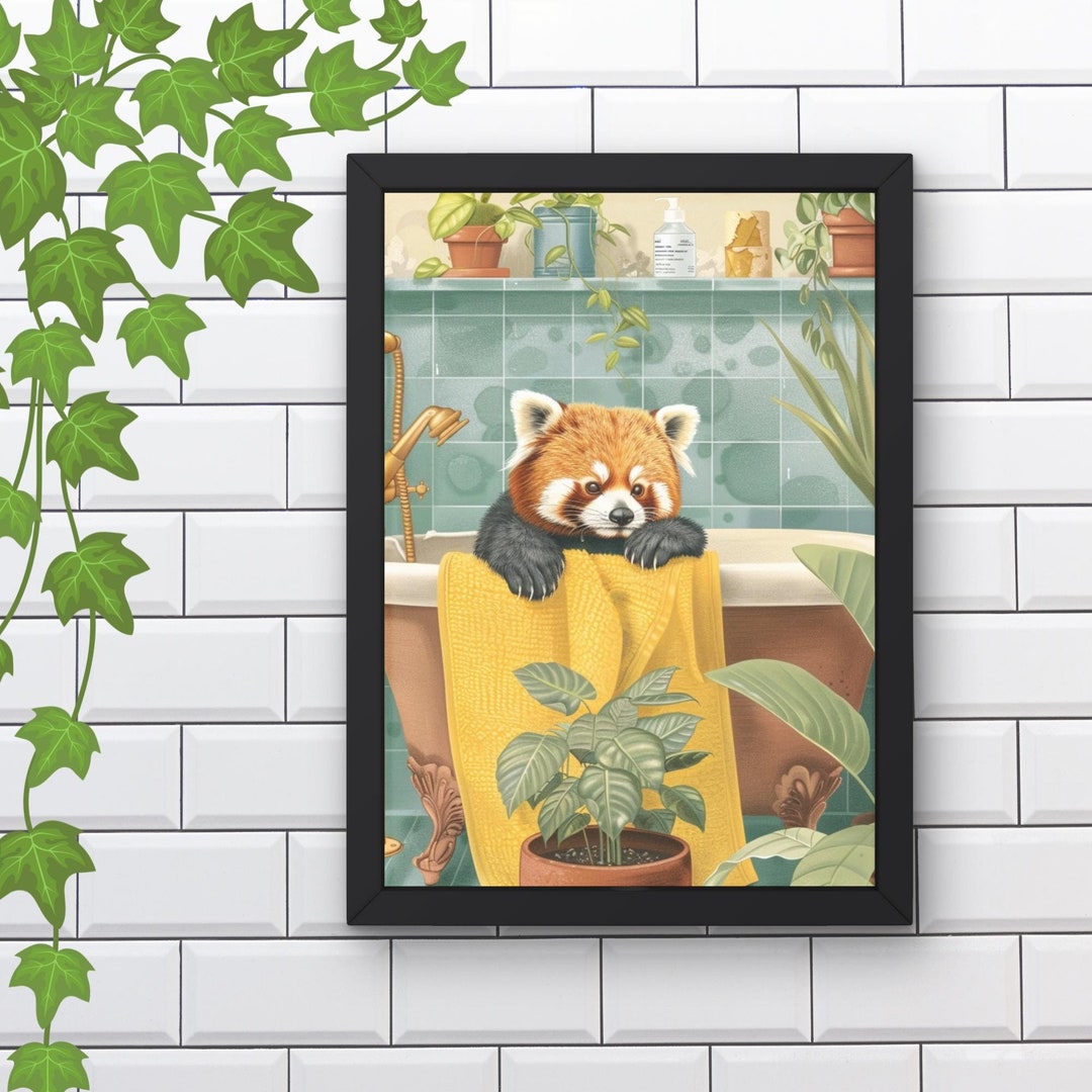 Red Panda in Bathtub Printable Wall Art, Bear Taking a Bath Poster ...