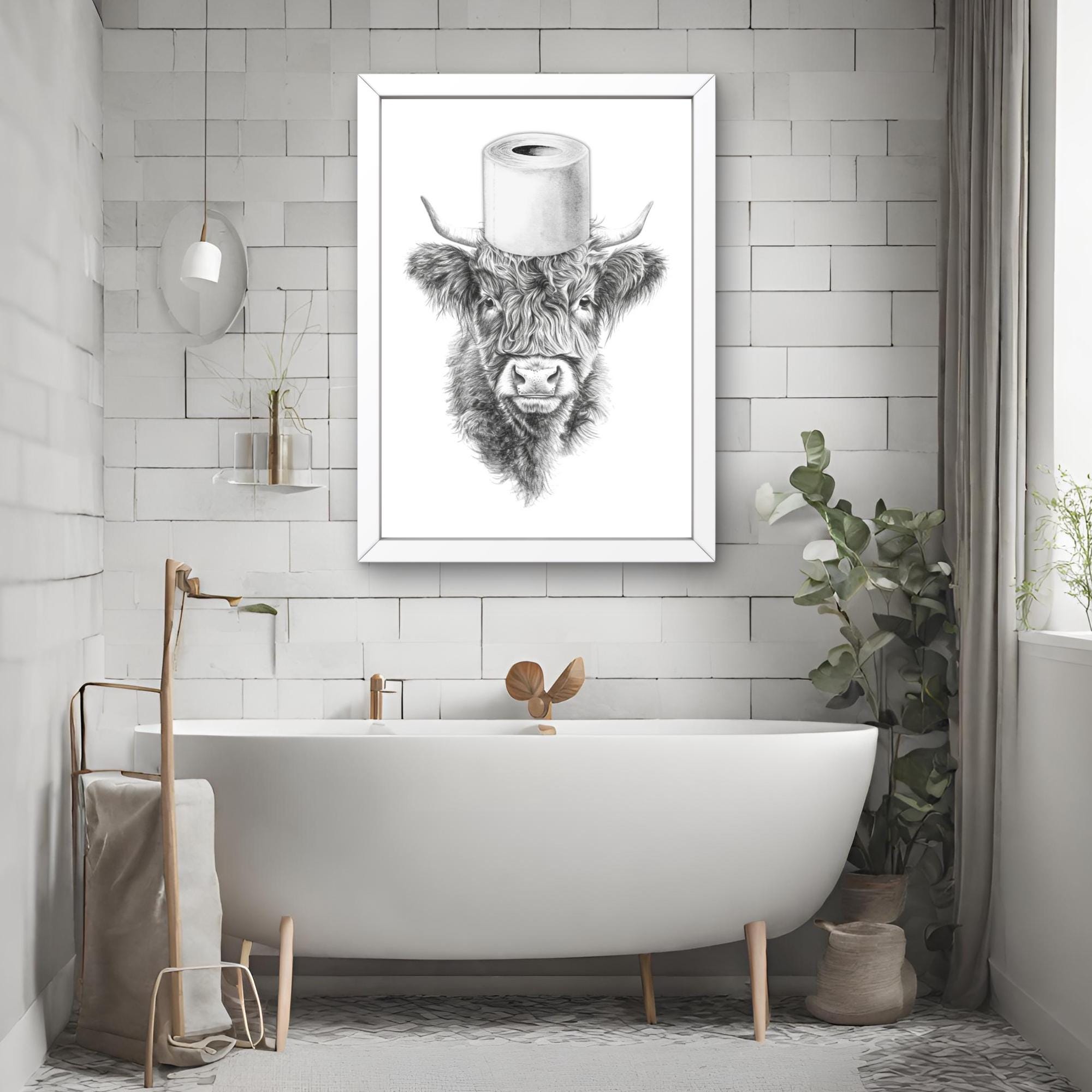 Highland Cow Wall Art, Bathroom Print: Toilet Paper Hat, Farmhouse ...