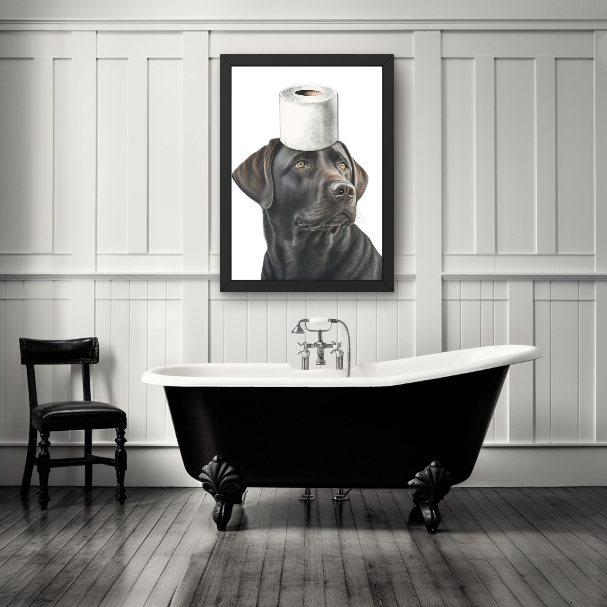 Arte per il bagno del cane, poster divertente per il bagno, cartello per il bagno, cartello per il bagno, bianco e nero, regalo per il proprietario di un animale domestico, regali per