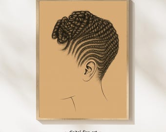 Póster vintage de peluquería, trenzas africanas, rastas de pelo negro, moño con trenzas, decoración de pared con cabello afroamericano, n.° FXF12A
