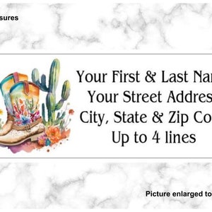 Western Boots Address Labels, Cactus Desert Return Mailing stickers, Country Chic, Housewarming Gift for her, Personalized Set of 150