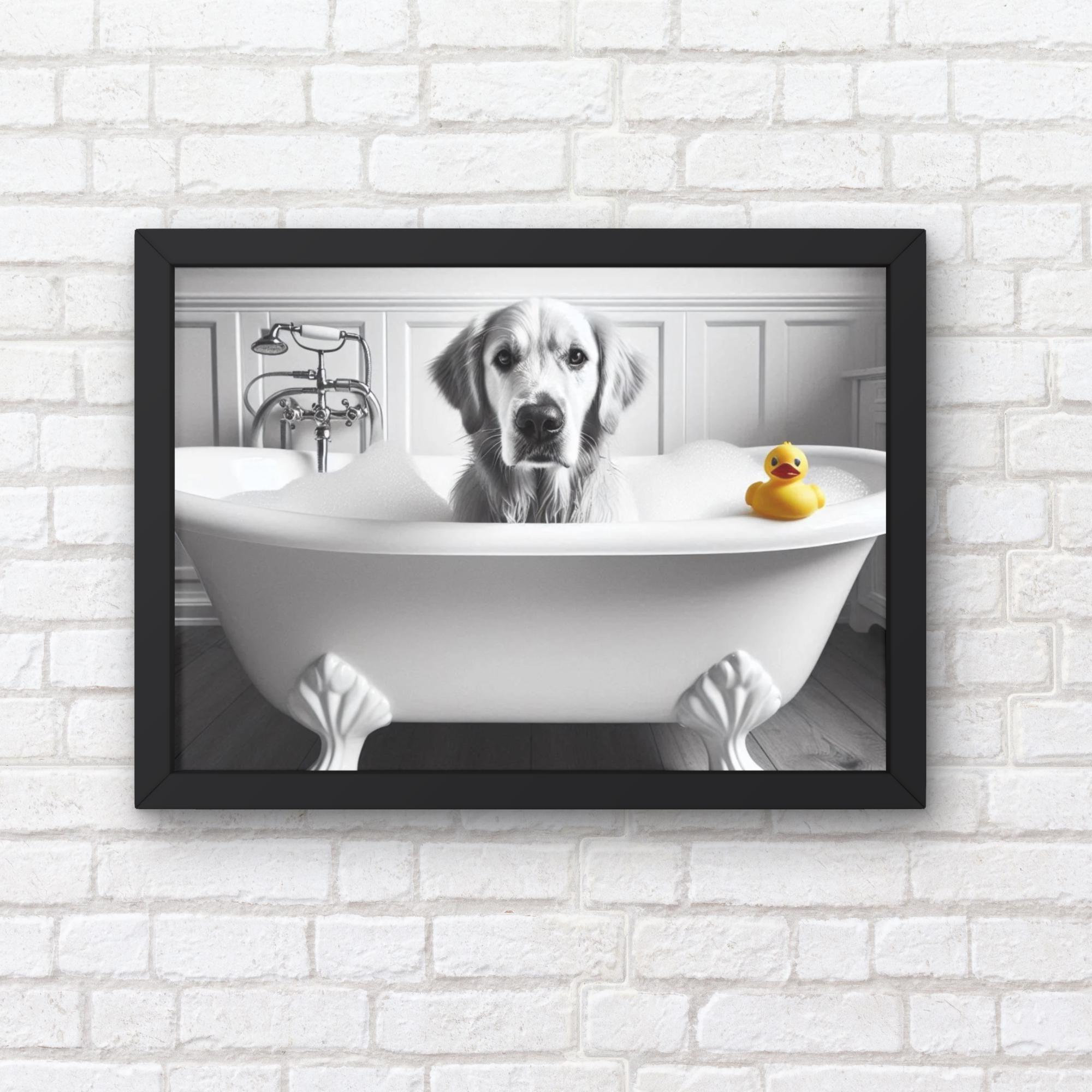 Decorazione murale per il bagno con Border Collie: poster con cane nella vasca da bagno, arte divertente con cani, decorazione murale per il bagno - stampa in bianco e nero - Italia