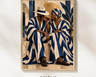 Art mural abstrait afro-américain, téléchargement numérique, portrait de mode homme et femme, impression pour décoration intérieure noire, décoration mélanine, #H9GH800S