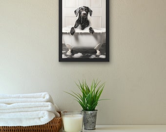 Wall Art Quadro Su Tela Per Bagno - Carino Labrador Con Bolle - 30x45 Cm - Regalo Divertente