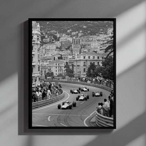 F1モナコグランプリ ウォールアート、F1レースプリント、白黒写真