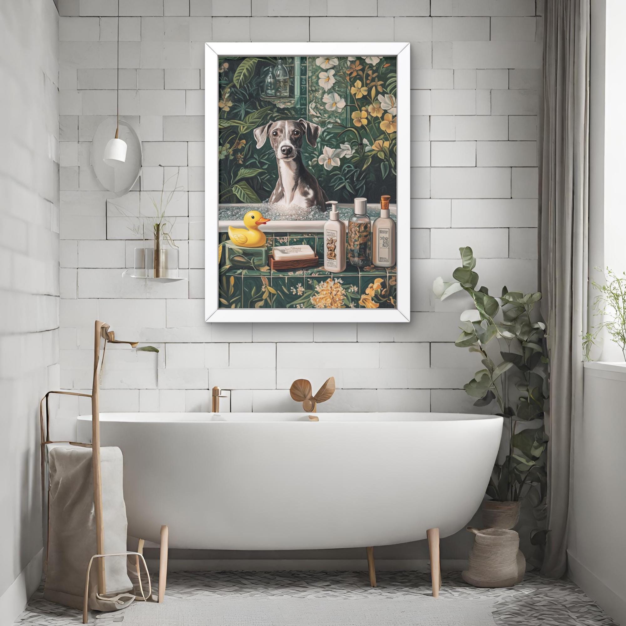 Poster decorativo vintage con cane levriero per camera da letto, bagno, soggiorno, cane L, 20,3 x 30,5 cm, regalo divertente