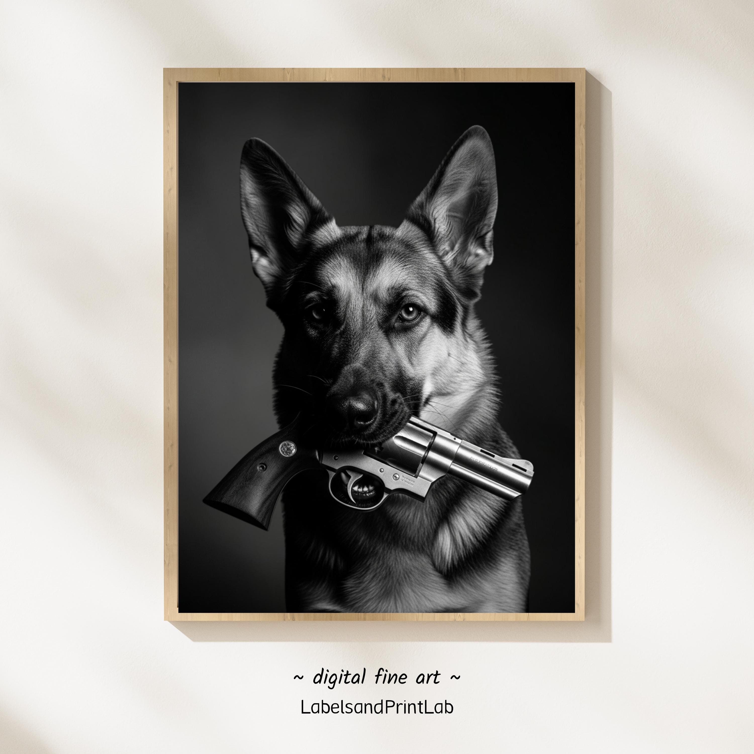 ・Germanshepherd・１９７４〜・１６×２０・ Copen・ German Shepherd Dog With Gun Print, Digital Print, Urban Dog