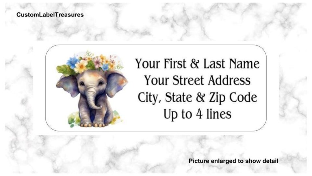 Baby Elephant Address Labels, Flower Headband Floral Return Mailing ...