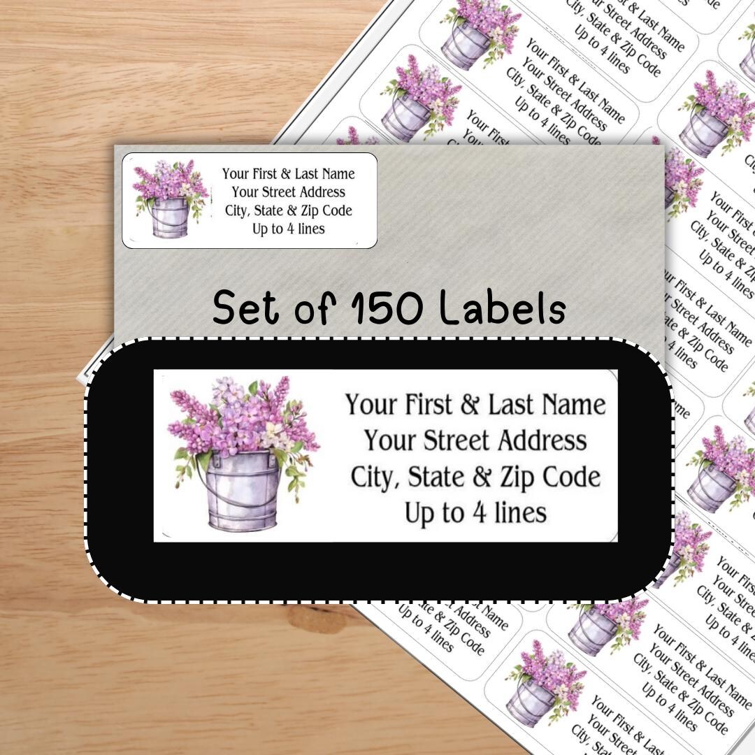 SALE!!! タペストリー 『please give me a name』 Purple Lilac Flowers Bucket Return Mailing Address Labels