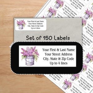 Purple Lilac Flowers Bucket Return Mailing Address Labels Personalized up to 4 lines  1 x 2 5/8, Set of 150 Beautiful