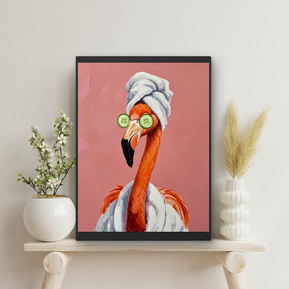 Poster Su Tela Da Bagno Botanico - Fenicotteri Rosa - 30,5x38,1 Cm - Quadro Incorniciato Pronto Da Appendere - 3