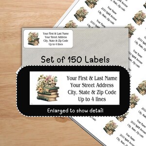 Vintage Books Stack Address Labels, Return Mailing Stickers Avid Reader, Bookworm labels for envelopes, cards, stationary set of 150 style 4