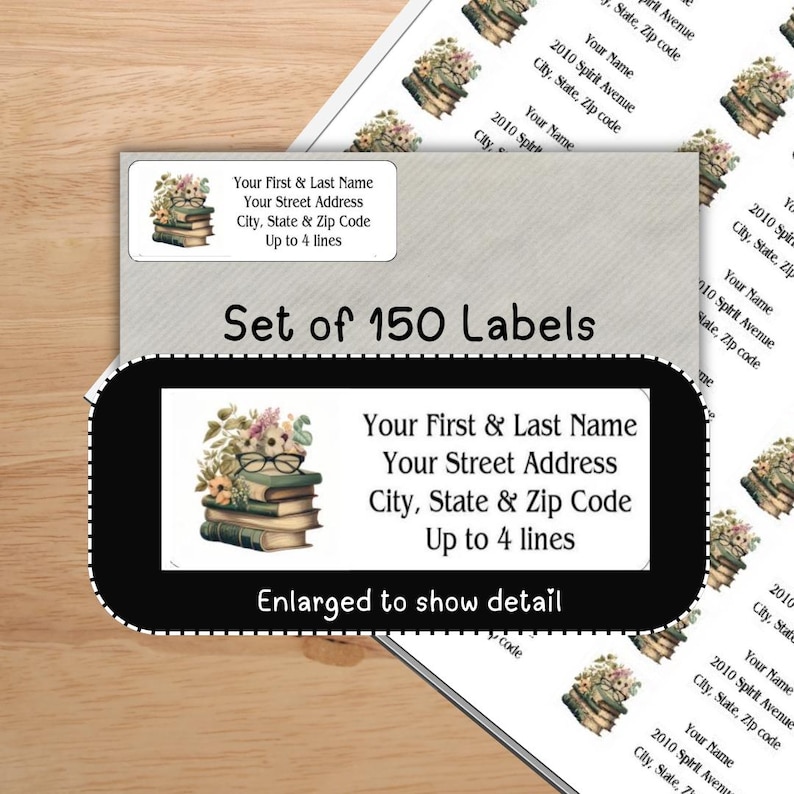 Vintage Books Stack Address Labels, Return Mailing Stickers Avid Reader ...