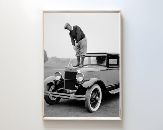 Vintage GOLF ANTIQUE 1920s Car Photo Picture GOLFER Teeing off