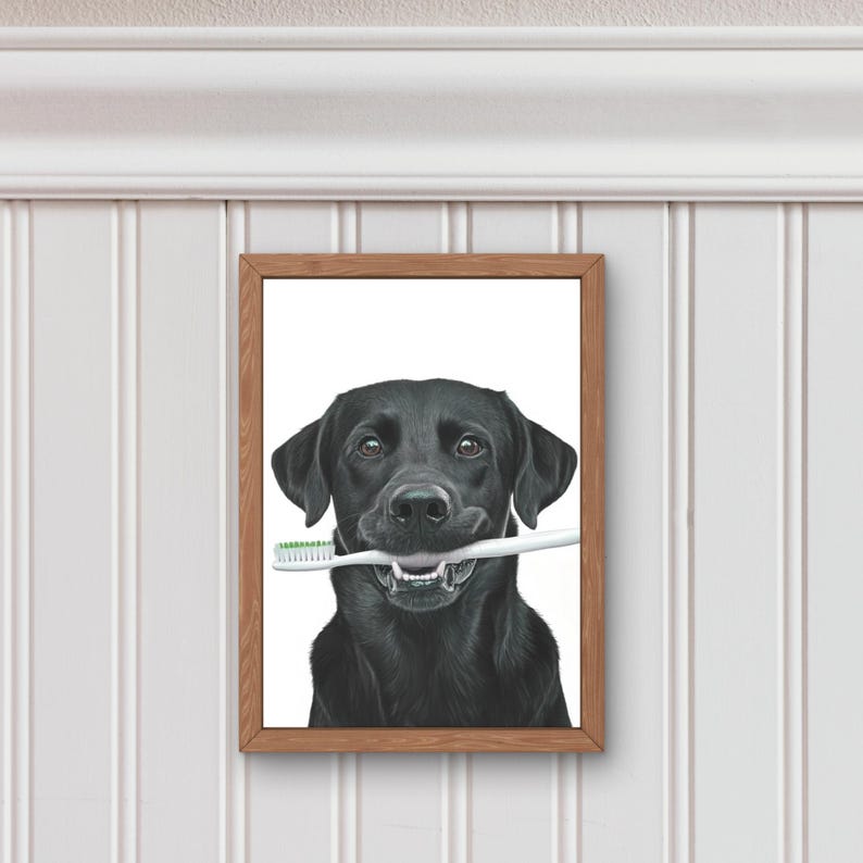 Black Lab Dog Bathroom Wall Art Brushing Teeth Labrador Retriever