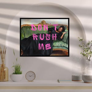 Don't Rush Me Altered Art Portrait, Black Girl Wall Art, Trendy Gallery Wall Print, Pink Graffiti Poster, Vintage Painting, Maximalist Décor