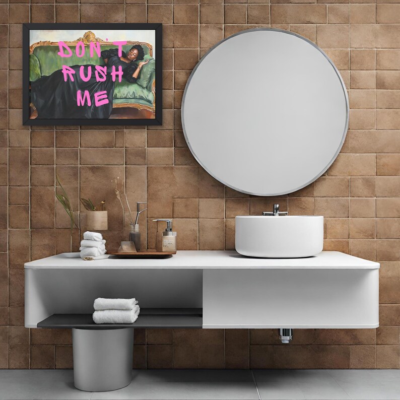 Don't Rush Me Altered Art Portrait, Black Girl Wall Art, Trendy Gallery Wall Print, Pink Graffiti Poster, Vintage Painting, Maximalist Décor