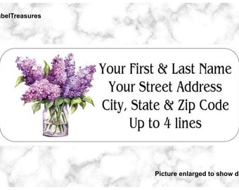 Set of 150 Lilac Flowers Vase Stem Purple Lilacs  Return Mailing Address Labels Personalized up to 4 lines  1 x 2 5/8