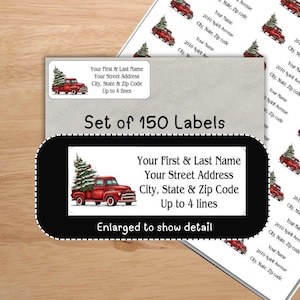 Red Vintage Truck Christmas Address Labels, Return Mailing Stickers, Personalized - Set of 150