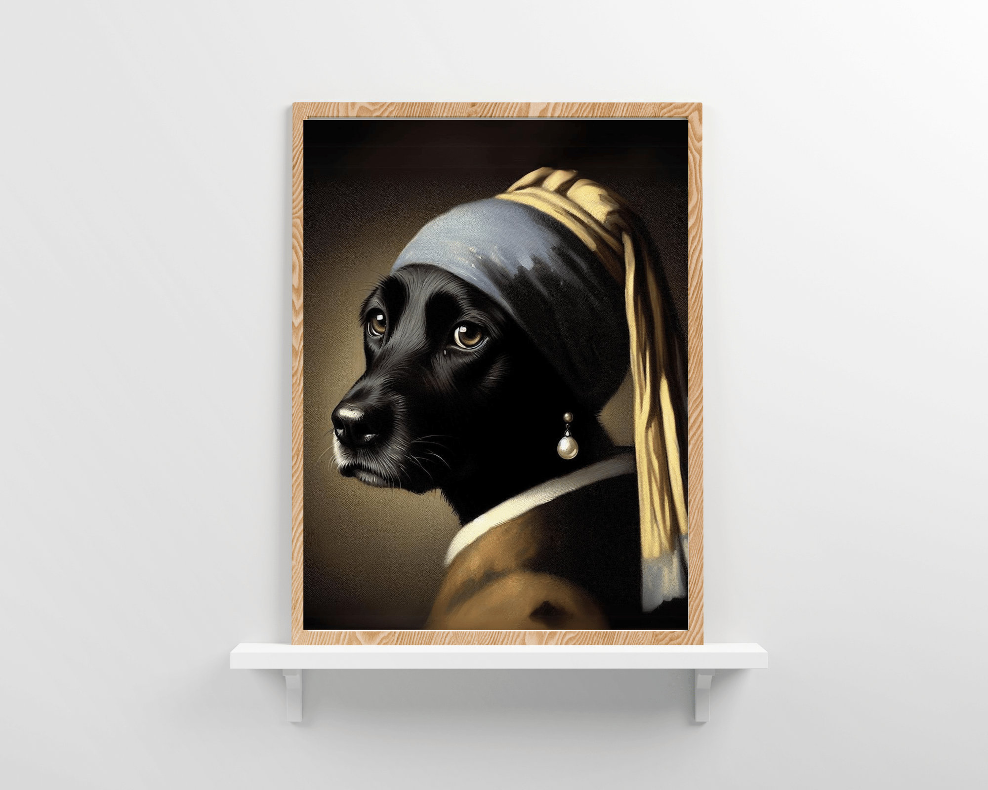 ブラックラブラドールのウォールアート、「真珠の耳飾りの少女」の