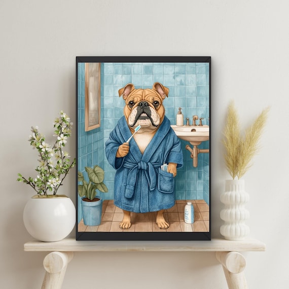 KOURT Poster su tela con bulldog francese con sigaro animale, decorazione per camera da letto, decorazione per camera da letto, decorazione per ufficio, regalo senza cornice: 60 x 90 cm