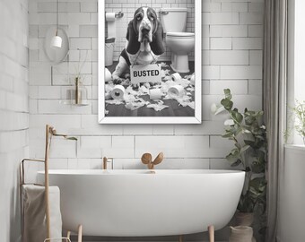 Targa In Latta Retrò Basset Hound 20x30 Cm | Cartello Divertente Con Cane E Giornale Per Toilette | Decorazione Vintage Per Casa, Bar, Garage