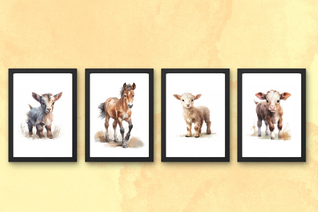 Farm Animal Nursery Wall Art Baby Animal Prints Set Goat Etsy