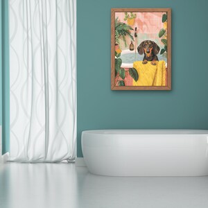 Dachshund Dog in Bathtub Printable Wall Art, Weenie Dog Taking a Bath ...