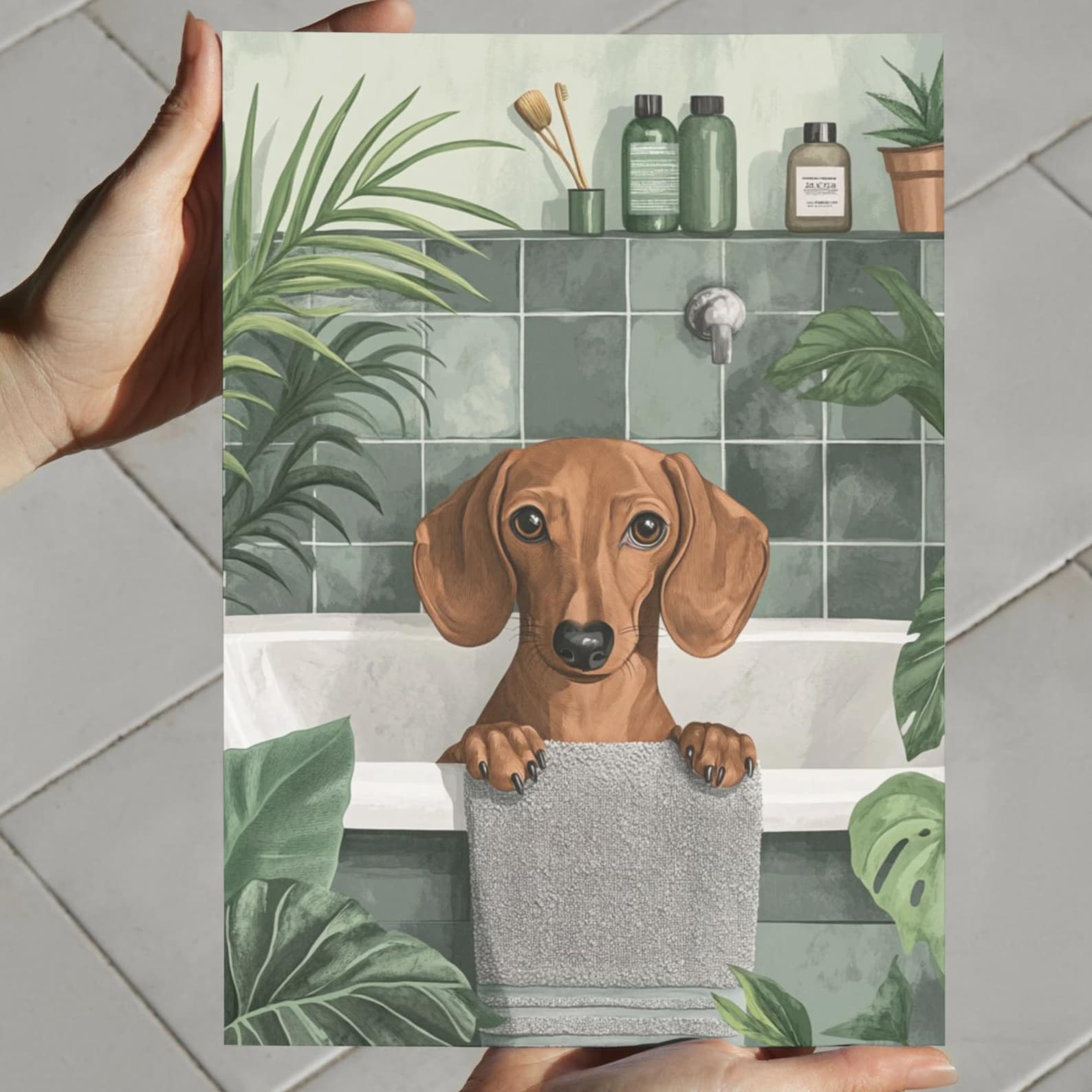 Dachshund Dog in Bathtub Printable Wall Art, Weenie Dog Bathroom Print ...