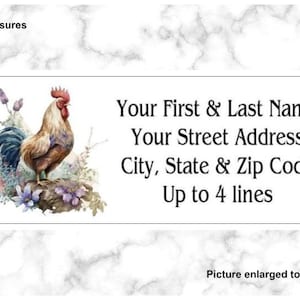 Rooster Address Labels, Floral Chicken Hen Return Mailing Stickers, personalized farmhouse tags, cards, stationary, junk journal, letters