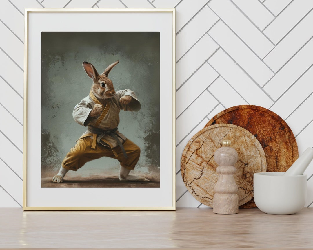 Rabbit Karate Wall Art Rabbit Wall Decor Martial Arts Gi Print Rabbit ...