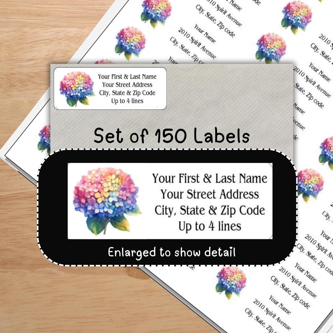 Hydrangea Label Hydrangea Floral Address Labels, Hydrangeas Return Mailing Stickers ...