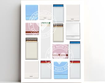 Blank Matchbook Template | Create Your Own | Customized Matchbox Art | Vintage Matchbook Art Poster | Anniversary Gift | Digital Download
