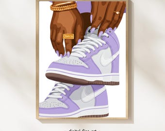 Printable Black Woman Sneaker Art, Fashion Sneakerhead Print Purple Aesthetic Melanin Wall Art Black Girl Décor, Digital Download #P2QL33Y