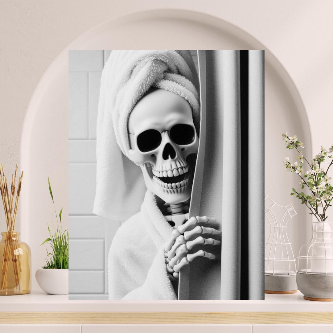 Cartello In Latta Per Parete Con Scheletro Divertente – Decorazione Da Bagno 20x30 Cm Con Adesivi