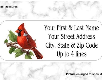 Set of 150 Beautiful Red Cardinal Bird  Return Mailing Address Labels Personalized up to 4 lines  1 x 2 5/8