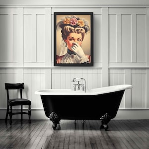 Bathroom Wall Art Decor Victorian Lady Covering Her Nose, Vintage Bad ...
