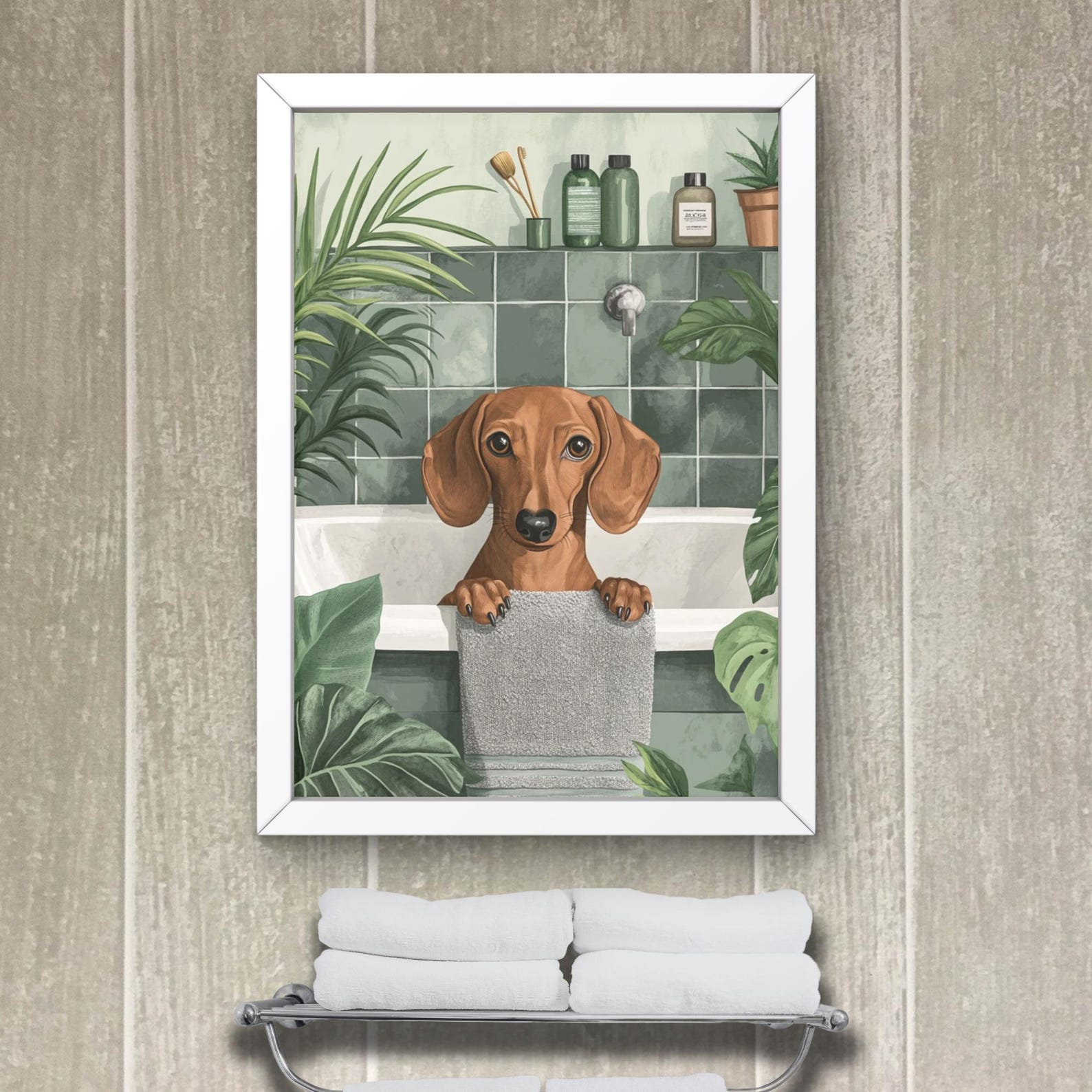 Dachshund Dog in Bathtub Printable Wall Art, Weenie Dog Bathroom Print ...